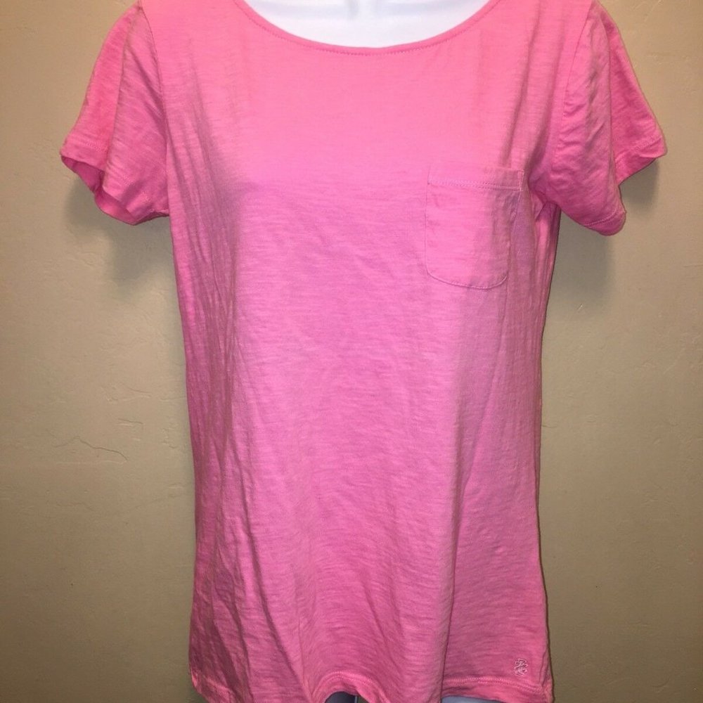Izod womens medium knit top pink button shoulder